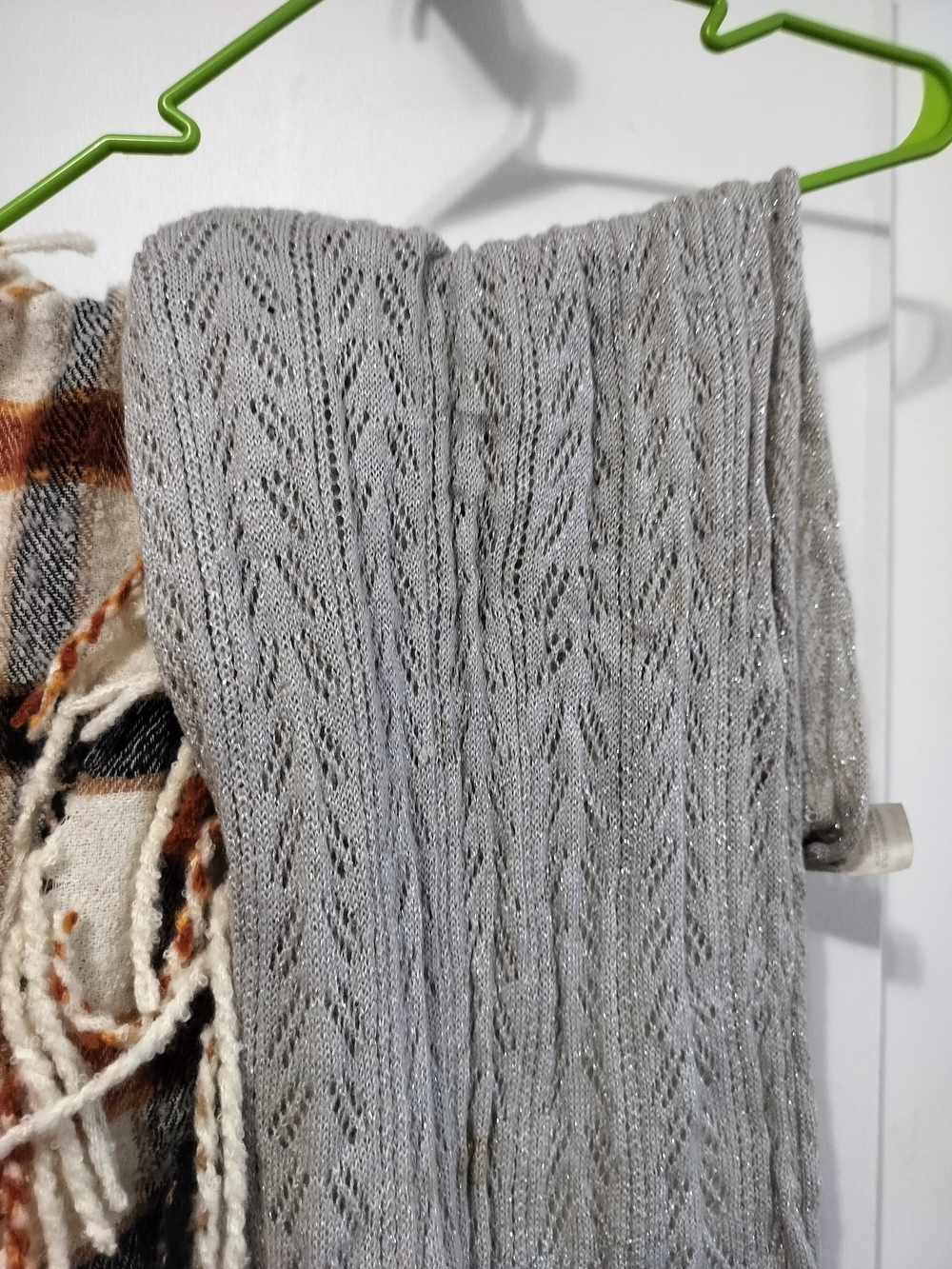 Rebecca Taylor Light Gray Open-Knit Sweater with Subtle Metallic Thread
